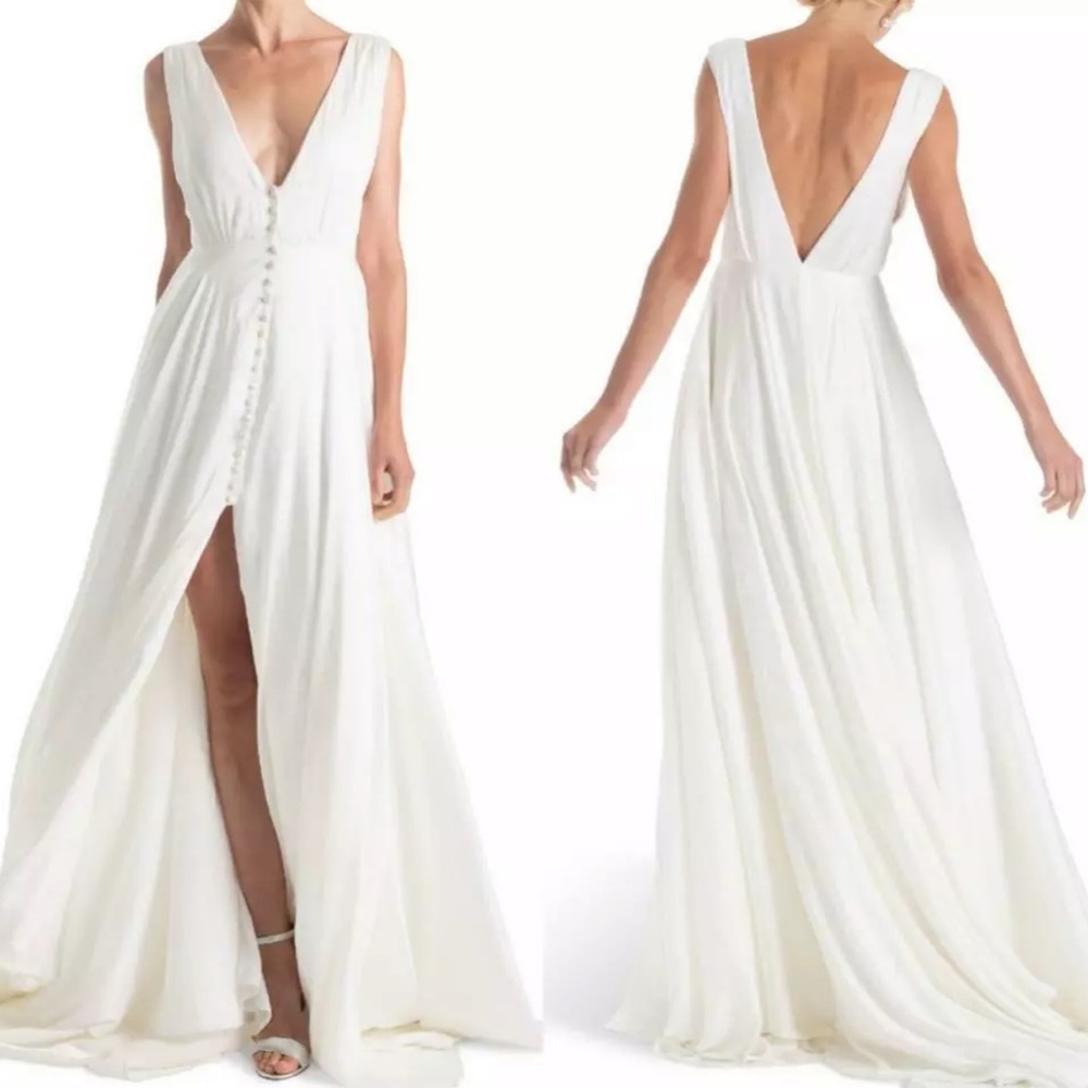 JOANNA AUGUST Joplin Slit  V-Neck Wedding Dress